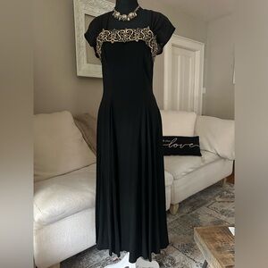 Vintage CAROLE LITTLE Cottagecore Regencycore Black Gold Formal Dress Size 4